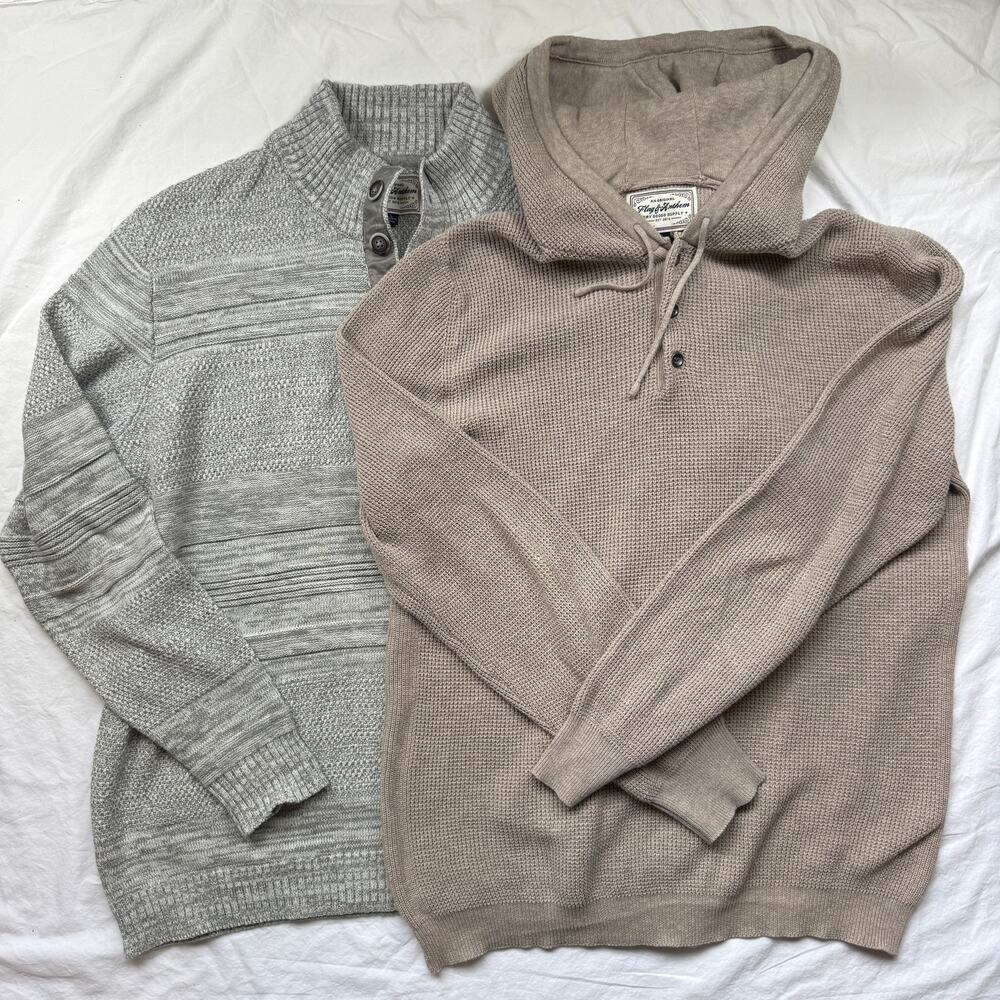 Flag & Anthem Men’s Set of 2 Cotton Knit Pullover Sweaters Size L Brown Grey